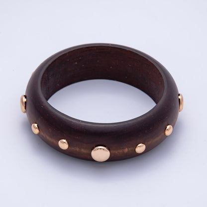 Gold Studded Wood Bangle Stackable Bracelet | WA-04310