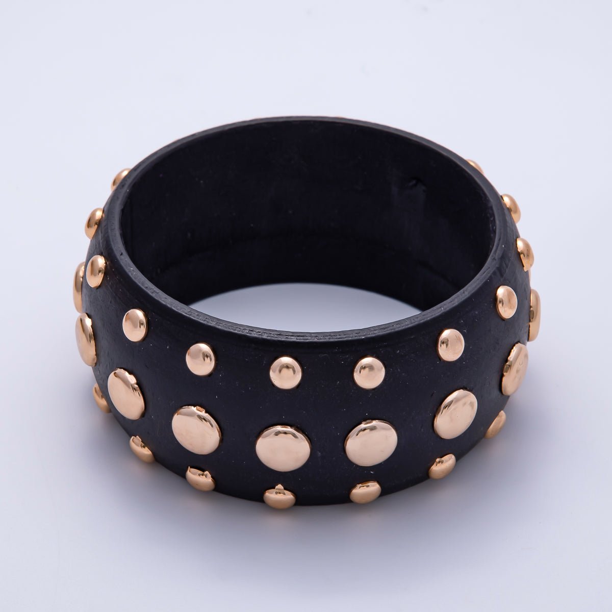 Gold Studded Wood Bangle Statement Bracelet | WA-04314