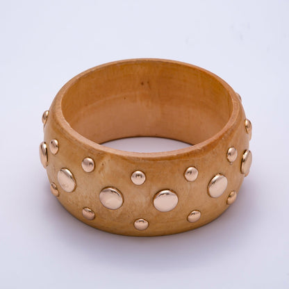 Gold Studded Wood Bangle Statement Bracelet | WA-04314