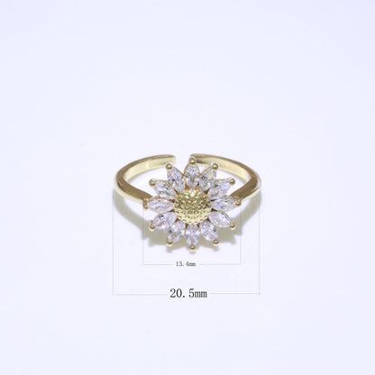 Gold Sun Flower Ring 14k Gold Filed Dainty Ring Cz Open Adjustable Minimalist Ring Stackable Jewelry O-361