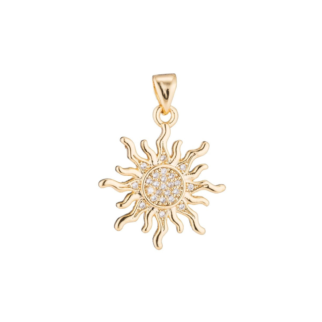 Gold Sun Ray Light Sunshine Sunny Celestial Star Bright DIY Cubic Zirconia Necklace Pendant Charm Bead Bails Findings for Jewelry Making H-359