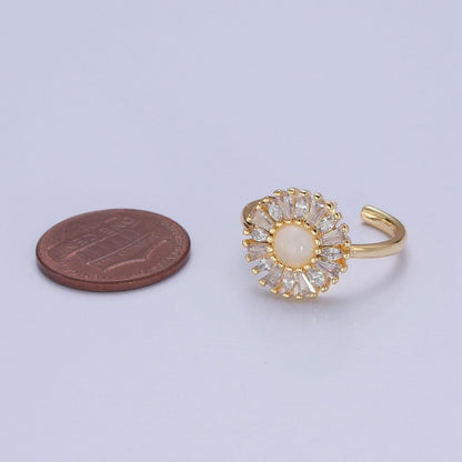 Gold Sun Ring Clear Baguette Ring Celestial Jewelry O-755