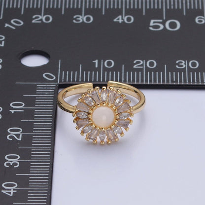 Gold Sun Ring Clear Baguette Ring Celestial Jewelry O-755