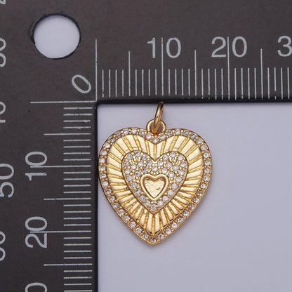 Gold Sunburst Charm For Jewelry Making. Micro Pave CZ Hearts For Jewelry Making | X-130