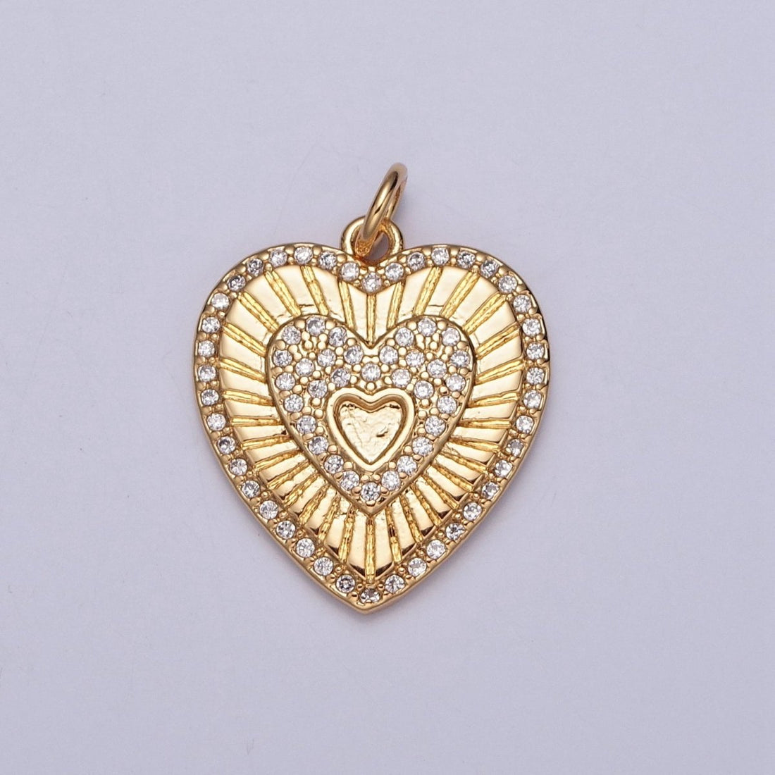 Gold Sunburst Charm For Jewelry Making. Micro Pave CZ Hearts For Jewelry Making | X-130