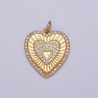 Gold Sunburst Charm For Jewelry Making. Micro Pave CZ Hearts For Jewelry Making | X-130