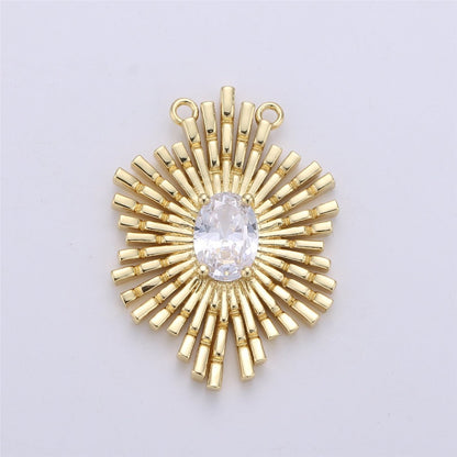 Gold Sunburst Pendant 24k Gold Fill Sun burst Charm Layer Necklace Statement Celestial Sun Jewelry Pendant Boho Ethnic Double bail Charm F-320