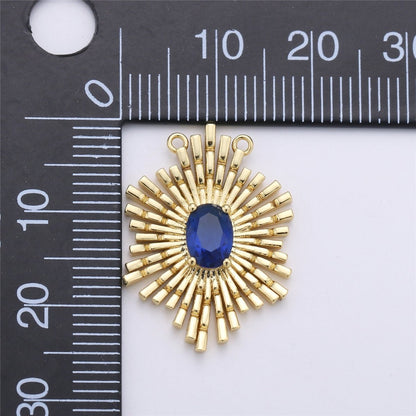 Gold Sunburst Pendant 24k Gold Fill Sun burst Charm Layer Necklace Statement Celestial Sun Jewelry Pendant Boho Ethnic Double bail Charm F-320
