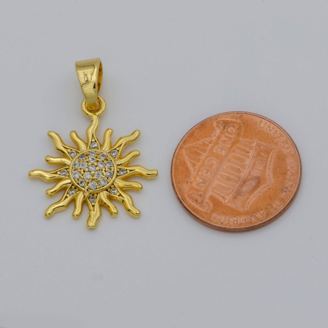 Gold Sunburst Sunshine Pave Cubic Zirconia Gold Filled Pendants for DIY Jewelry Making H-539