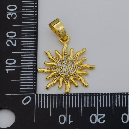 Gold Sunburst Sunshine Pave Cubic Zirconia Gold Filled Pendants for DIY Jewelry Making H-539
