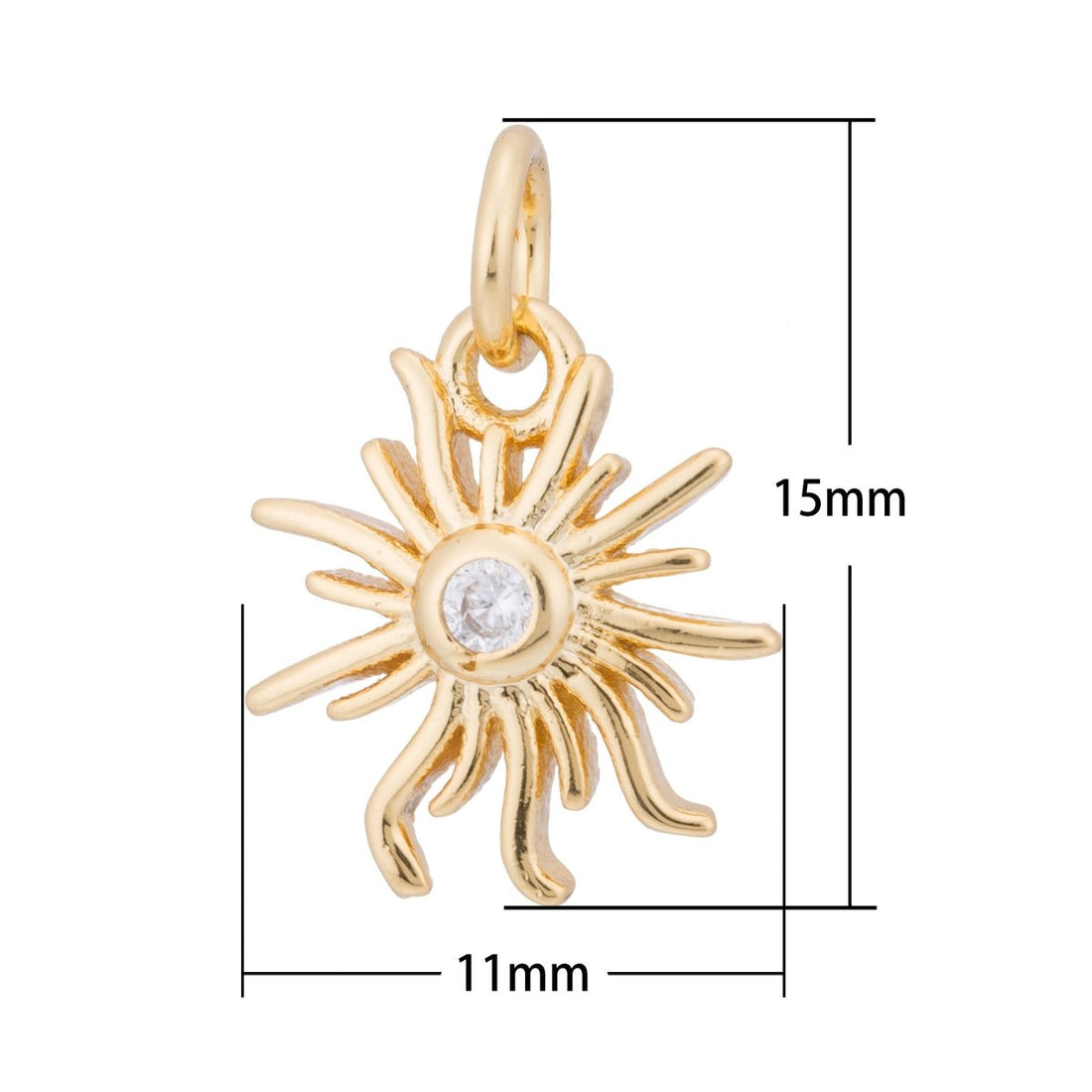 Gold Sunshine, Sun Bright, Sunburst, Celestial, Sunny DIY Craft Cubic Zirconia Bracelet Charm Bead Finding Pendant For Jewelry Making, C-176
