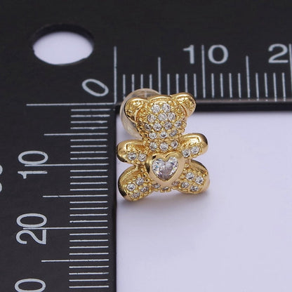 Gold Teddy Bear Stud Earring CZ Woman Kids Girl Earring Gold Stud V-118