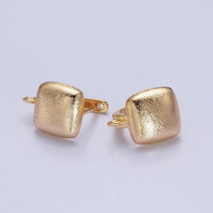 Gold Textured Chubby Square English Lock Open Loop Earrings Supply | Z-155