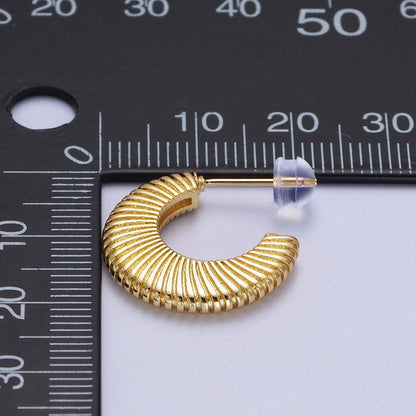 Gold Thin Textured C Shaped 15mm, 20mm, 24.5mm Hoops Earrings | AD-096