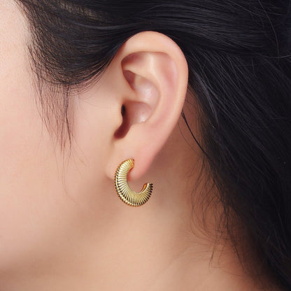 Gold Thin Textured C Shaped 15mm, 20mm, 24.5mm Hoops Earrings | AD-096