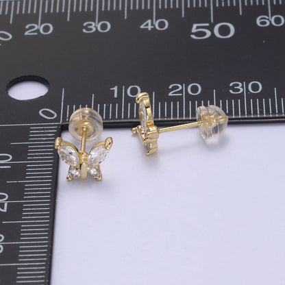 Gold Tiny Butterfly stud Earrings Small butterfly earring-CZ dainty earring-minimalist Jewelry T-333