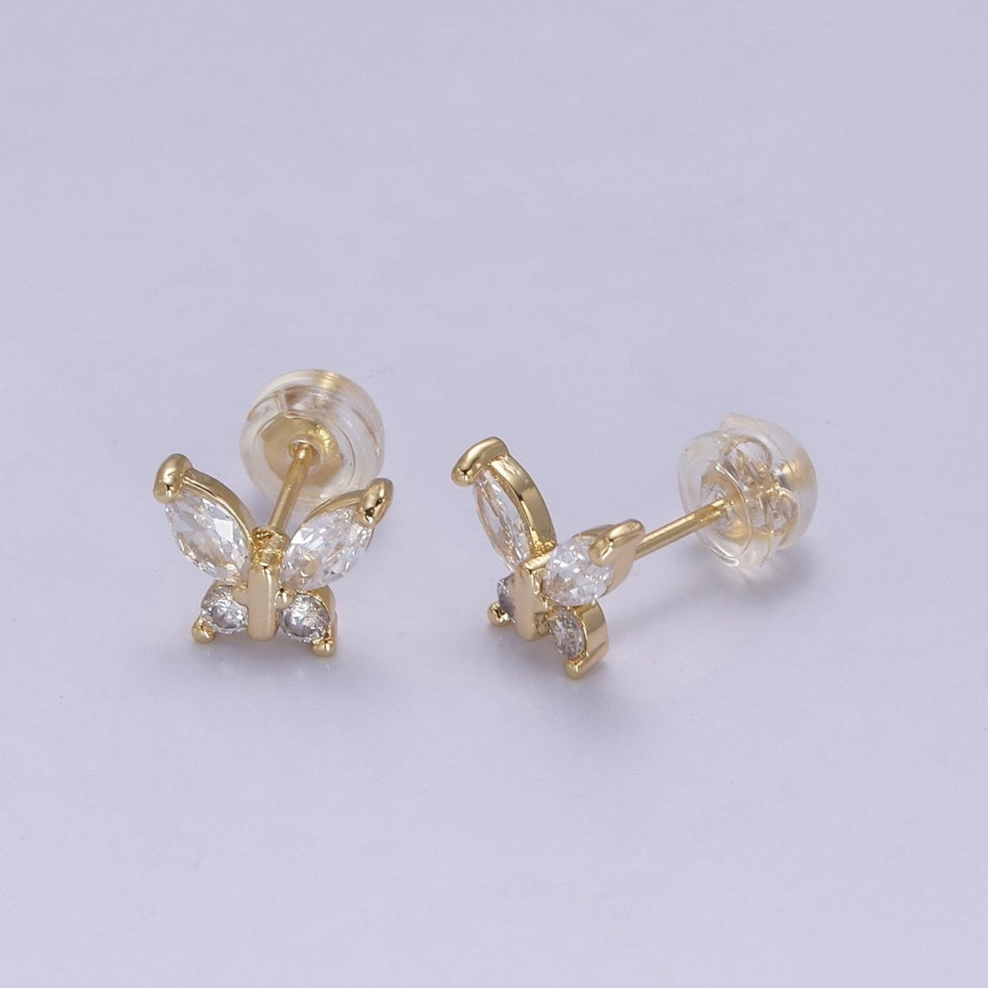 Gold Tiny Butterfly stud Earrings Small butterfly earring-CZ dainty earring-minimalist Jewelry T-333