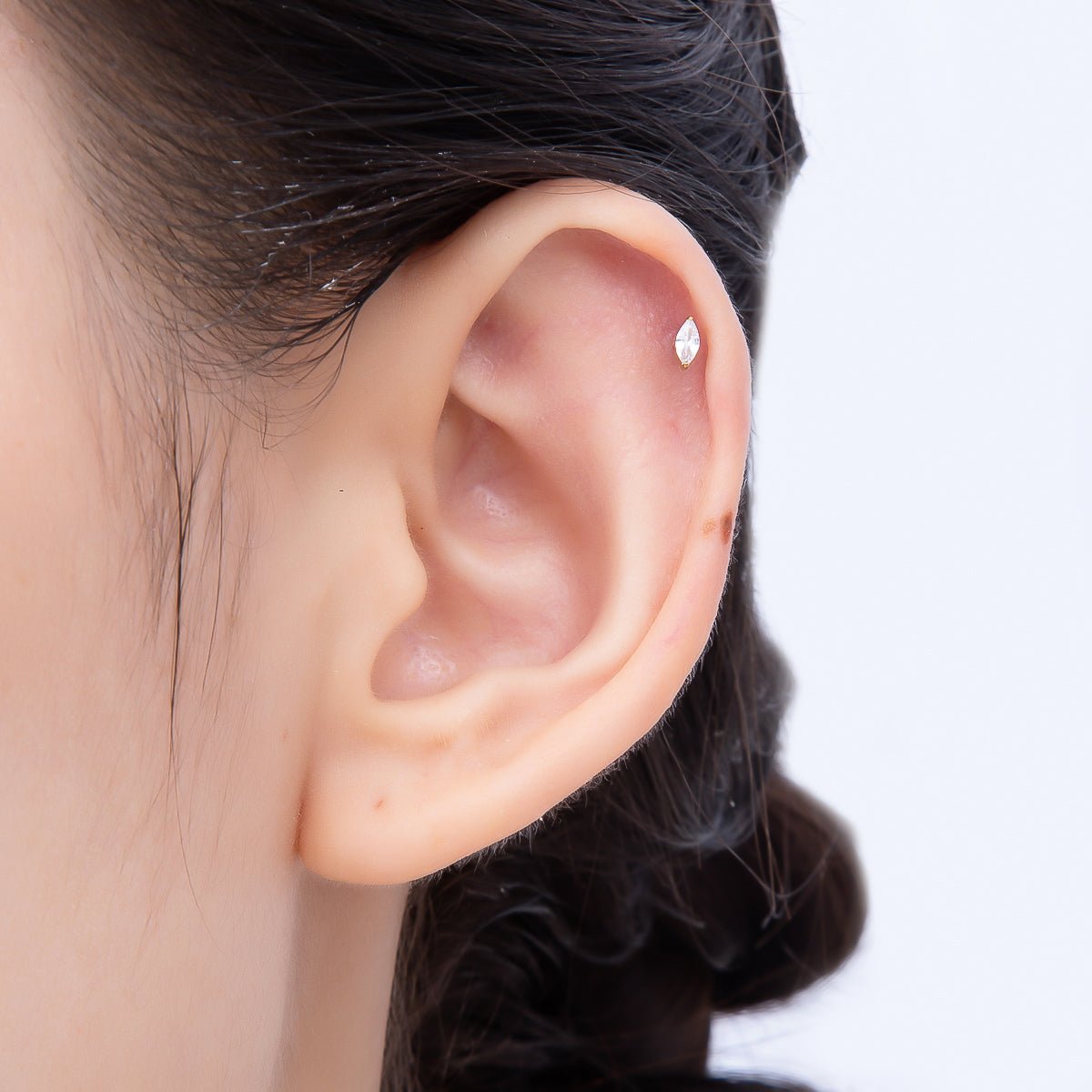 Gold Titanium 4.5mm Marquise CZ Cartilage Piercing Flat Back Stud | BJ-00204
