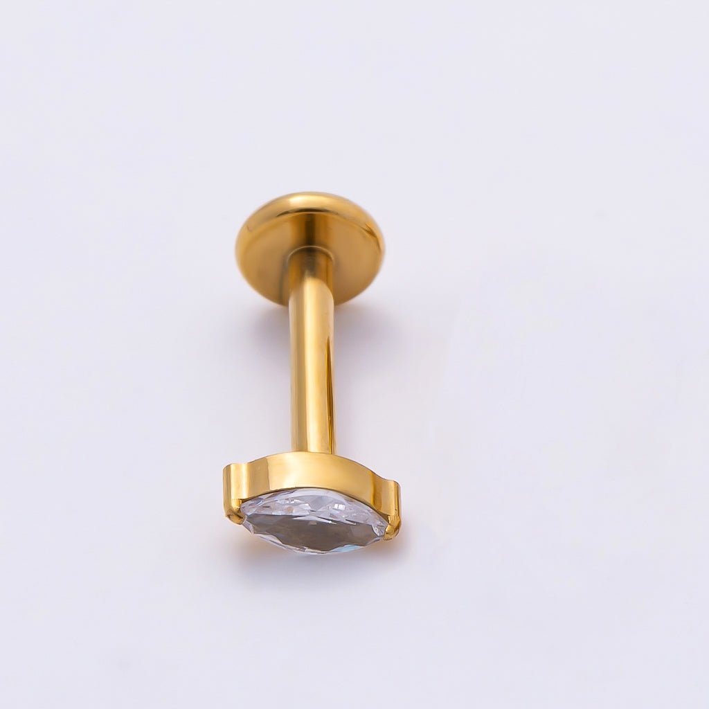 Gold Titanium 4.5mm Marquise CZ Cartilage Piercing Flat Back Stud | BJ-00204