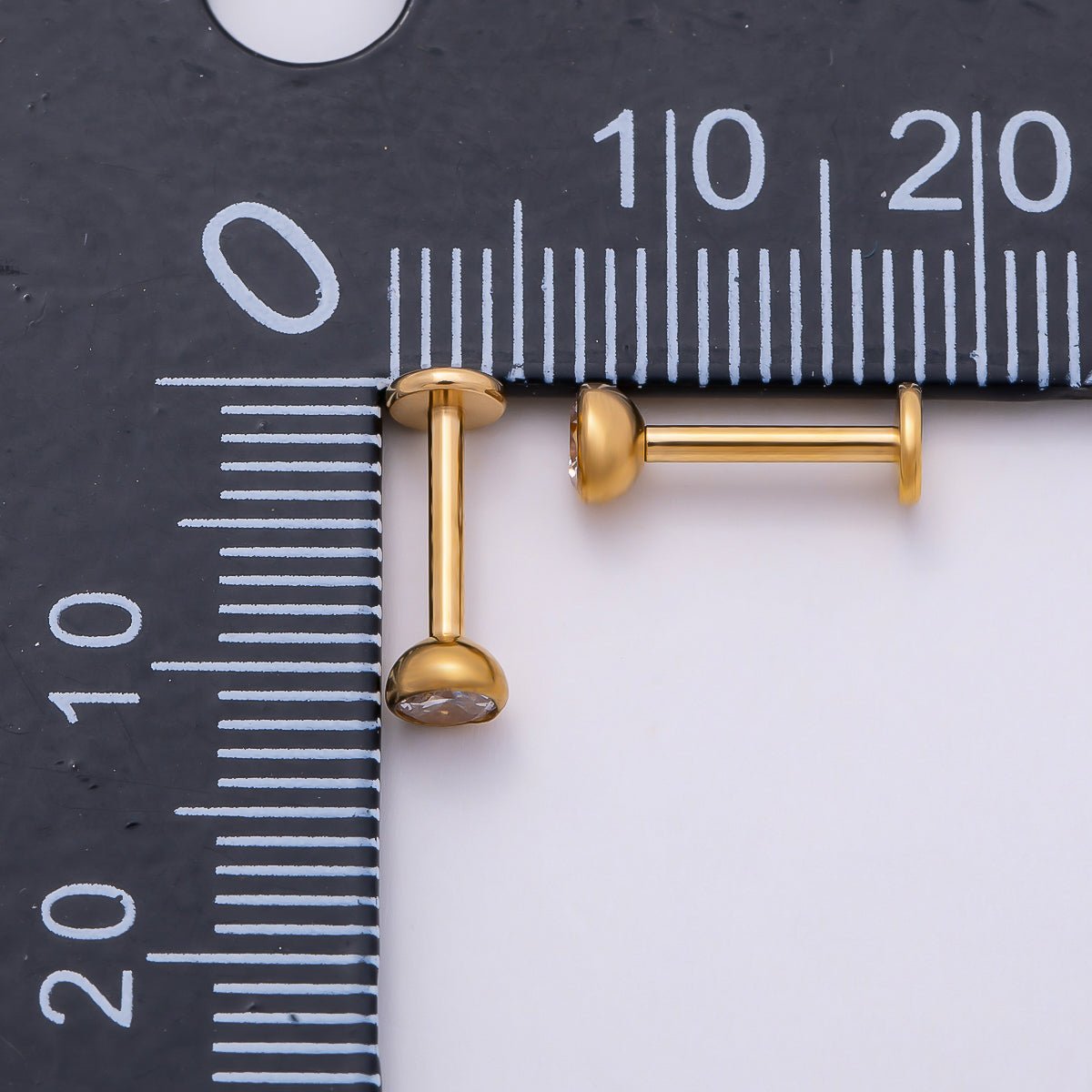 Gold Titanium 4mm Round CZ Bezel Cartilage Piercing Flat Back Stud | BJ-00205