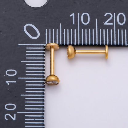 Gold Titanium 4mm Round CZ Bezel Cartilage Piercing Flat Back Stud | BJ-00205