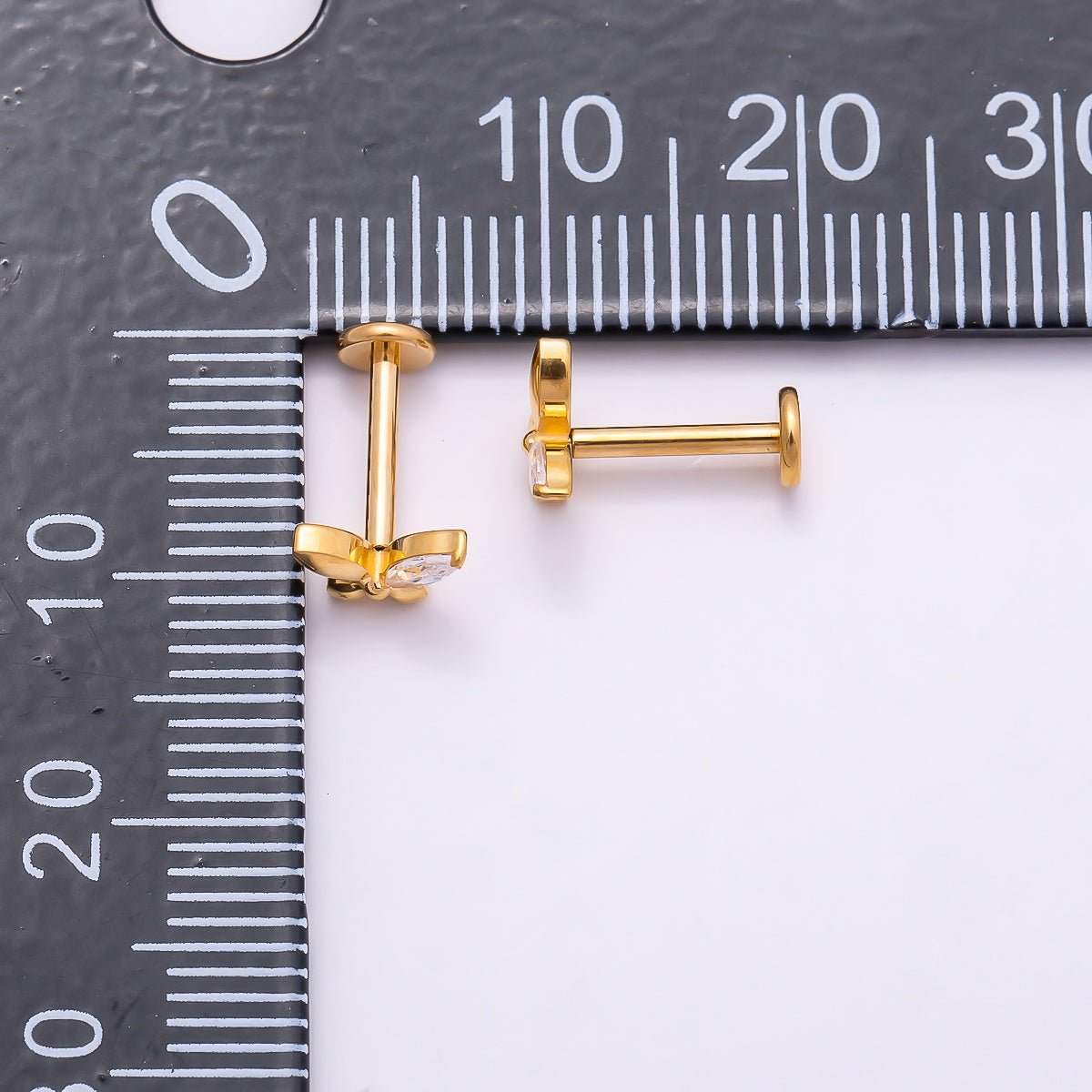 Gold Titanium 5mm Marquise CZ Butterfly Cartilage Piercing Flat Back Stud | BJ-00140