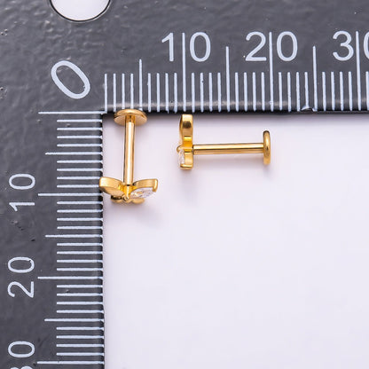 Gold Titanium 5mm Marquise CZ Butterfly Cartilage Piercing Flat Back Stud | BJ-00140