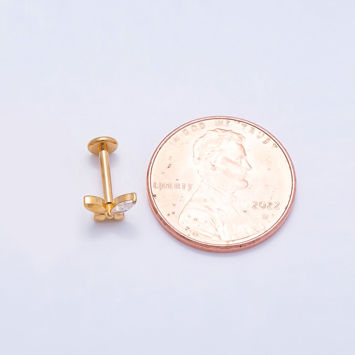 Gold Titanium 5mm Marquise CZ Butterfly Cartilage Piercing Flat Back Stud | BJ-00140