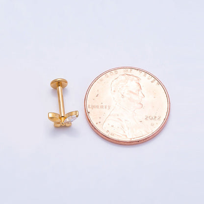Gold Titanium 5mm Marquise CZ Butterfly Cartilage Piercing Flat Back Stud | BJ-00140