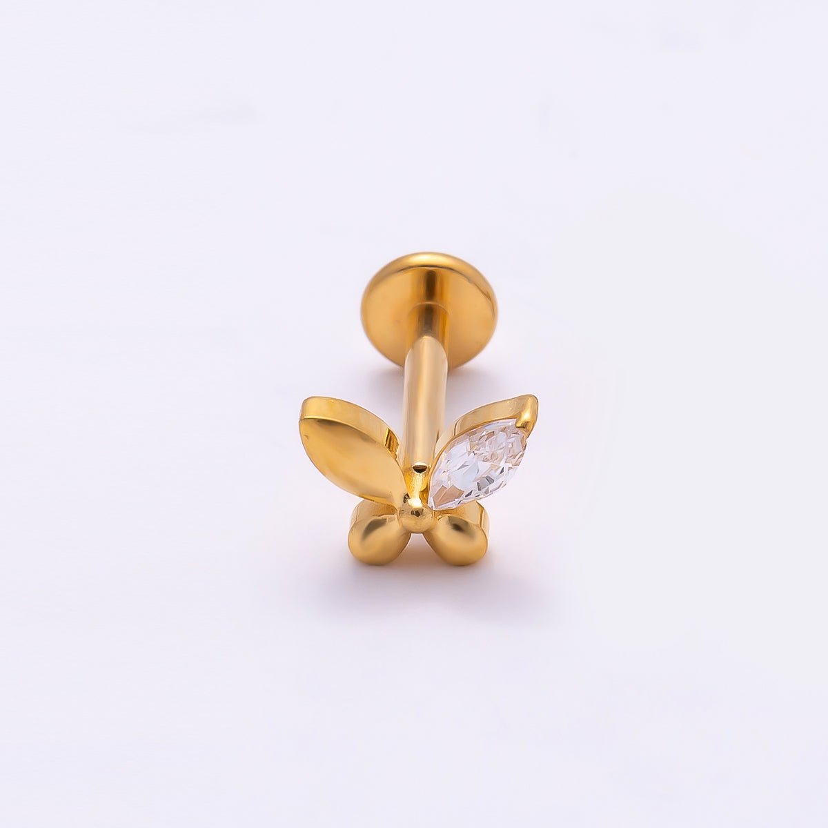 Gold Titanium 5mm Marquise CZ Butterfly Cartilage Piercing Flat Back Stud | BJ-00140