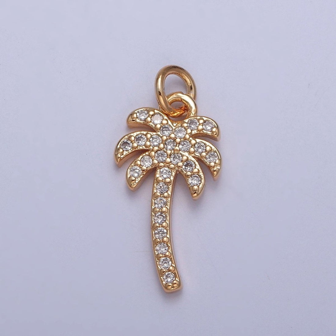 Gold Tropical Beach Palm Tree Micro Paved Cubic Zirconia Charm For Summer Jewelry | X-261