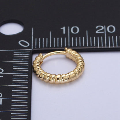 Gold Twisted Croissant 14mm Huggie Minimalist Earrings | V-016