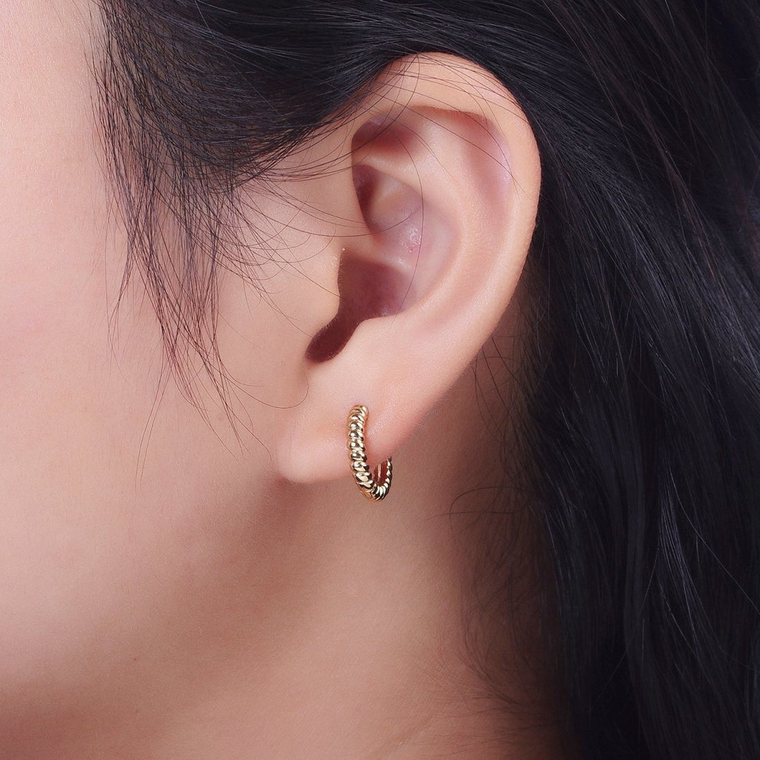 Gold Twisted Croissant 14mm Huggie Minimalist Earrings | V-016