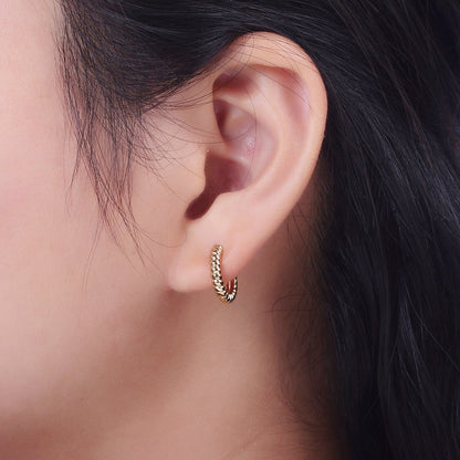 Gold Twisted Croissant 14mm Huggie Minimalist Earrings | V-016