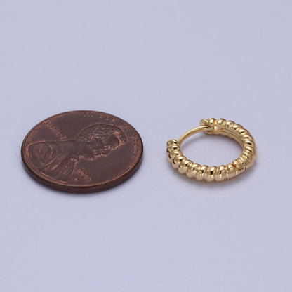 Gold Twisted Croissant 14mm Huggie Minimalist Earrings | V-016