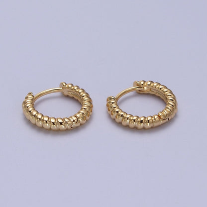 Gold Twisted Croissant 14mm Huggie Minimalist Earrings | V-016