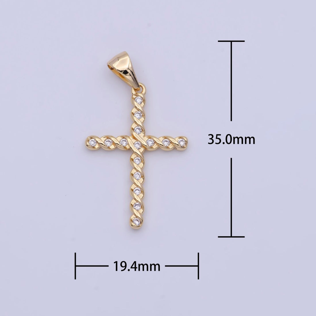 Gold Twisted Cross Round Cubic Zirconia Pendant For Religious Jewelry Making | X-498
