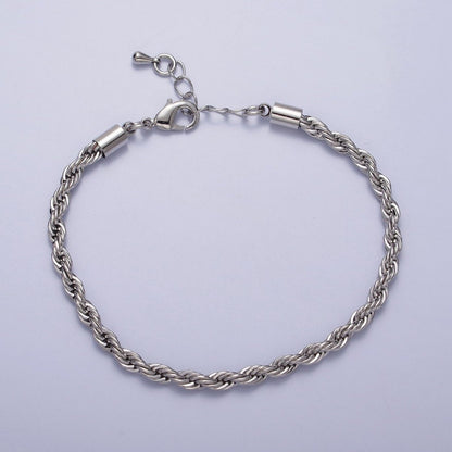 Gold Twisted Rope Chain Bracelet Silver Chunky Rope Chain bracelet 3.7mm thickness | WA-1538 WA-1539 Clearance Pricing