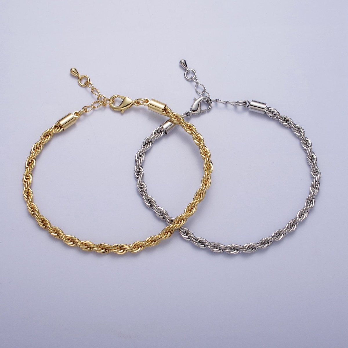 Gold Twisted Rope Chain Bracelet Silver Chunky Rope Chain bracelet 3.7mm thickness | WA-1538 WA-1539 Clearance Pricing
