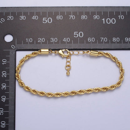 Gold Twisted Rope Chain Bracelet Silver Chunky Rope Chain bracelet 3.7mm thickness | WA-1538 WA-1539 Clearance Pricing
