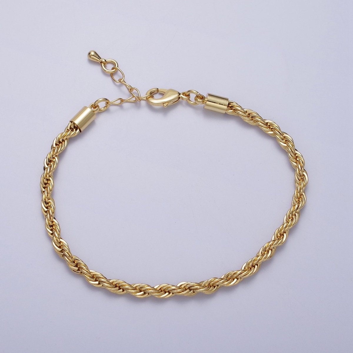 Gold Twisted Rope Chain Bracelet Silver Chunky Rope Chain bracelet 3.7mm thickness | WA-1538 WA-1539 Clearance Pricing