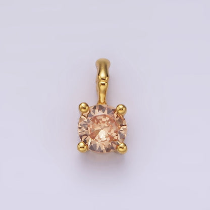 Gold Vermeil Cubic Zirconia CZ Birthstone Bamboo Bail Personalized Charm in Gold &amp; Silver | AG160 - AG183