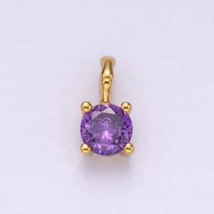Gold Vermeil Cubic Zirconia CZ Birthstone Bamboo Bail Personalized Charm in Gold &amp; Silver | AG160 - AG183
