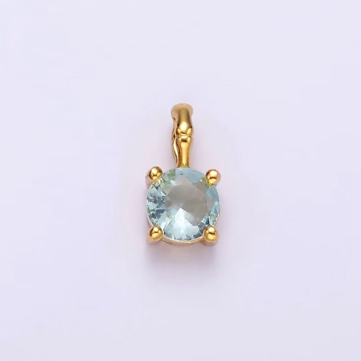 Gold Vermeil Cubic Zirconia CZ Birthstone Bamboo Bail Personalized Charm in Gold &amp; Silver | AG160 - AG183