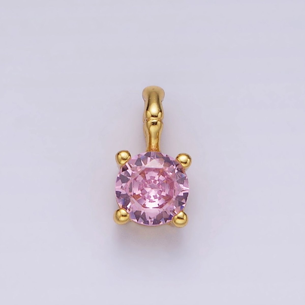 Gold Vermeil Cubic Zirconia CZ Birthstone Bamboo Bail Personalized Charm in Gold &amp; Silver | AG160 - AG183