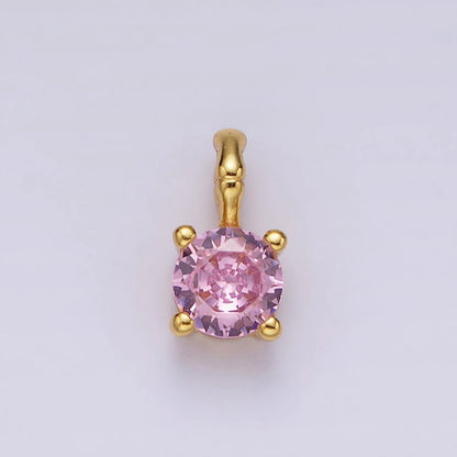 Gold Vermeil Cubic Zirconia CZ Birthstone Bamboo Bail Personalized Charm in Gold &amp; Silver | AG160 - AG183