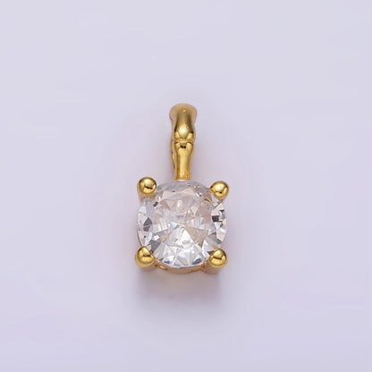 Gold Vermeil Cubic Zirconia CZ Birthstone Bamboo Bail Personalized Charm in Gold &amp; Silver | AG160 - AG183