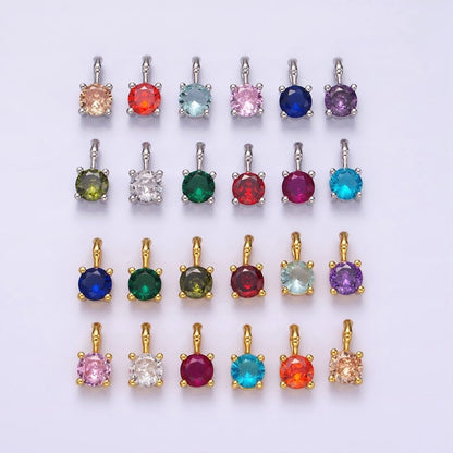 Gold Vermeil Cubic Zirconia CZ Birthstone Bamboo Bail Personalized Charm in Gold &amp; Silver | AG160 - AG183