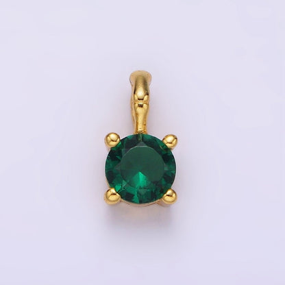 Gold Vermeil Cubic Zirconia CZ Birthstone Bamboo Bail Personalized Charm in Gold &amp; Silver | AG160 - AG183