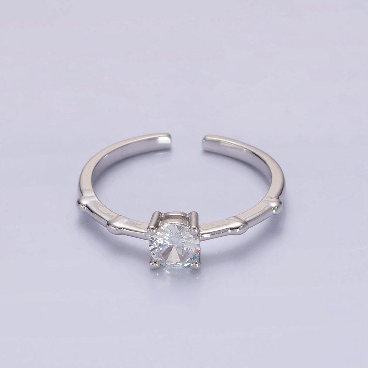 Gold Vermeil Cubic Zirconia CZ Birthstone Personalized Solitaire Bamboo Ring in Gold &amp; Silver | O1006 - O1029